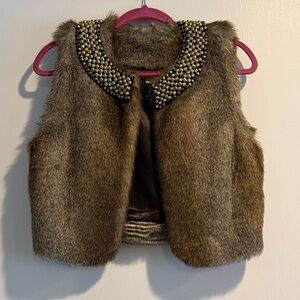 Gianni Bini Brown Faux Fur Vest with Gold Studs